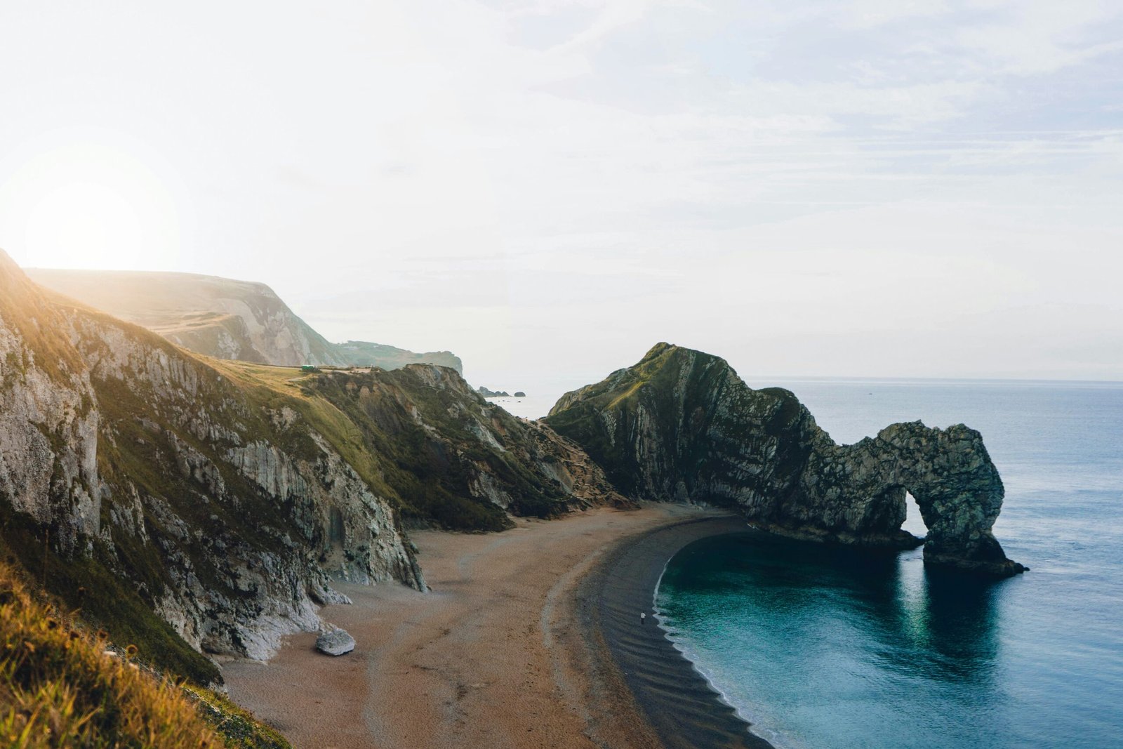The sun setting near Durdle Door in Dorset