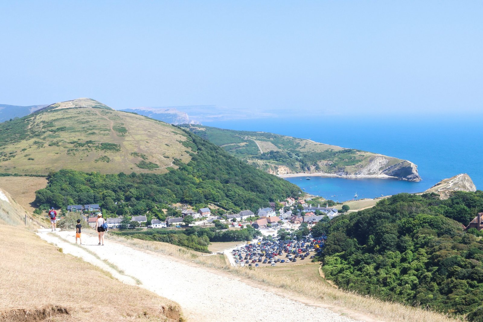 The footpath from Durdle Door to Lulworth Cove showing the Parking in West Lulworth