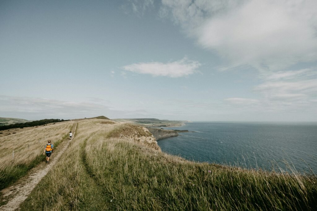 walking along the beast walks near Lulworth in the Jurassic Coast in Dorset